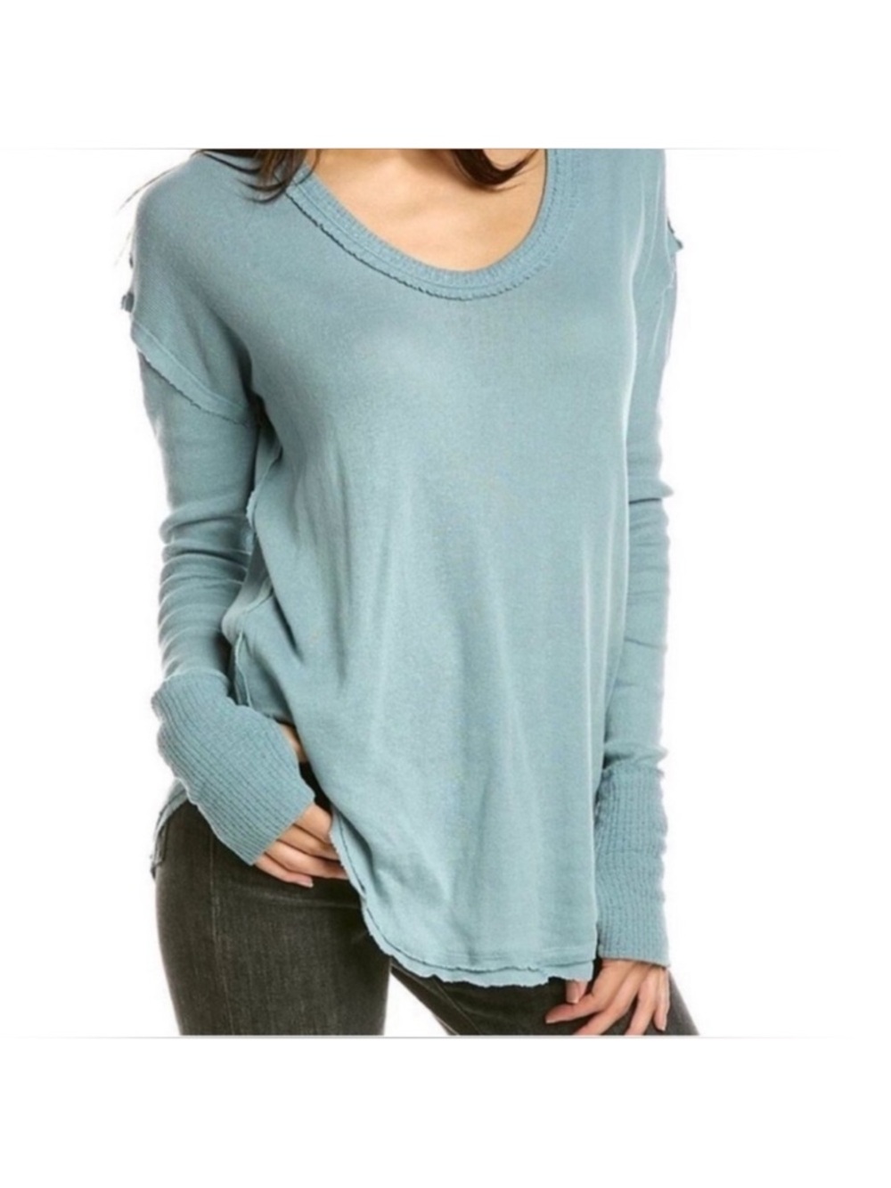 We The Free Colby Long Sleeve Top Size M light blue / gray altered cut sleeves
